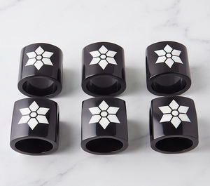Modern <b>Black</b> Plastic <b>Napkin</b> Ring With White Geometric Flower Design For Elegant Table Decoration Use - Product Image 4