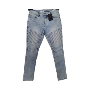 Femmes été décontracté taille moyenne Denim pantalon respirant lourd javel lavé avec broderie et pli coupe et coudre conception de jambe avant - Product Image 1