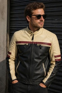 Veste en cuir pour homme au design élégant, en peau de mouton de haute qualité, style décontracté avec fermeture éclair avant et col montant - Prix - Product Image 4