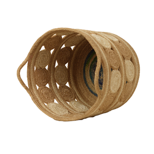Lot de 3 paniers à plantes en jute tressé naturel, motif pièce ajourée, faits à la main, avec poignées, vente en gros - Product Image 3