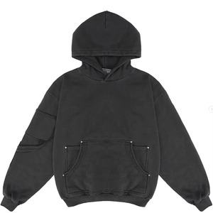 Sweat à capuche décontracté en coton coupe ample, personnalisé, surdimensionné, délavé à l'acide, couleur unie, OEM & ODM, pour hommes - Product Image 1