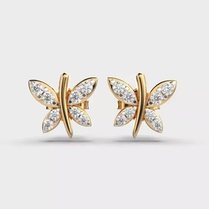 High Quality Butterfly Shape Round Diamond <b>Stud</b> <b>Earrings</b> 14K Gold Setting Elegant Sparkling Jewelry Available Bulk Quality - Product Image 1