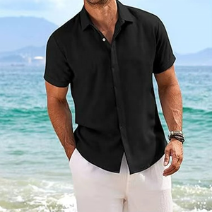 Custom High Quality Men's Linen Short Sleeve <b>Shirt</b> Casual Button <b>Shirt</b> Men's Beach <b>Summer</b> <b>Shirt</b> - Product Image 5
