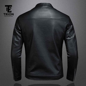 New Arrival High Quality Custom Designed Men's Winter Leather Jacket Fashion Canvas <b>Fabric</b> Stand Collar Front Logo Positioning - Product Image 5