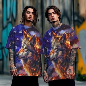 T-shirt à manches courtes pour homme avec motif flamme de loup, col rond, impression DTF, style streetwear, coupe ample, 100% coton, respectueux de l'environnement - Product Image 6