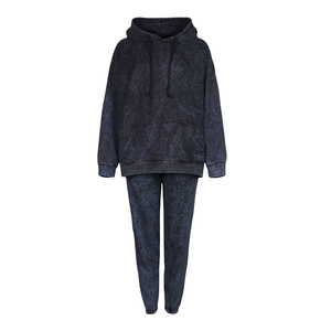 Nuevo conjunto deportivo de dos piezas para mujer, estilo acid wash, corte holgado y relajado, forro polar suave, ropa informal de estilo urbano. - Product Image 1