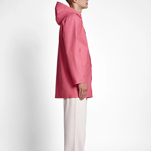 Manteau de pluie long rose à capuche pour homme, imperméable, boutonné, coupe classique, veste d'extérieur, couleur unie, en polyester - Product Image 2