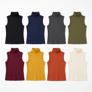 Women's Summer Casual Breathable Knitted Solid Sleeveless Turtleneck Tank <b>Top</b> Minimal Fitted OEM ODM Wholesale Factory Custom - Product Image 4