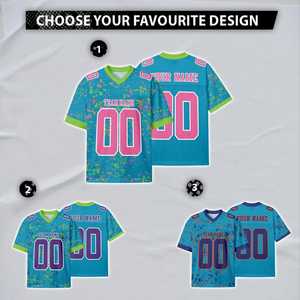 เสื้อฟุตบอลแบบกำหนดเอง โพลีเอสเตอร์ 100% สีเขียวอมฟ้า สีชมพู สีเขียวนีออน-สีขาว ดีไซน์ส่วนตัว ชื่อ หมายเลข โลโก้ทีม ชุดแฟนคลับชายหญิง - Product Image 1