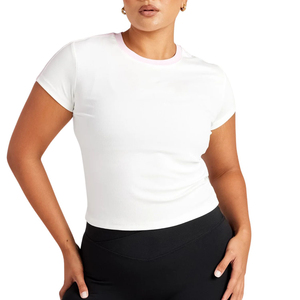 T-shirt personnalisé en gros pour femme, col rond uni, manches courtes, sport, gym, yoga, fitness, haut décontracté d'été, vêtement de sport - Product Image 1