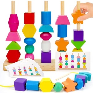 Wudly 5-Pillar Sorter Lacing Beads Colorful Wooden Montessori Bead Toy Set Educativo Threading Toys para niños de más de 3 años - Product Image 6