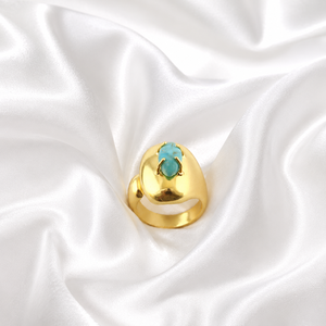 Natural Kingman Turquoise Gemstone Brass <b>Ring</b> Unique Trendy Punk Fashion Jewelry 18K Gold Plated Marquise Shape <b>Adjustable</b> <b>Ring</b> - Product Image 1