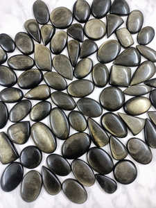 หินอัญมณีออบซิเดียนประกายเงินธรรมชาติคริสตัลแท้สำหรับเครื่องประดับหินเกรดสูงแบบแบนด้านหลังเรียบ - Product Image 3