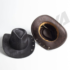 Sombrero de Vaquero Occidental de Cuero de Alta Calidad OEM al por Mayor, Sombrero de Cubo con Borde Curvo y Logotipo Personalizado, Gorra de Vaquera - Product Image 3