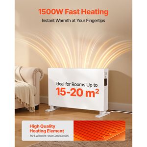 Riscaldatore Elettrico a Pannello da 1500W con Telecomando Touch, 3 Modalità, Timer 24H, Montaggio a Parete o su Supporto, Riscaldatore a Convezione a Infrarossi Lontani - Product Image 2