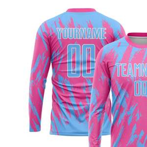 เสื้อฟุตบอลแขนยาวสีชมพูฟ้าแบบซับลิเมชั่นสั่งทำพิเศษ ชุดทีมยูนิเซ็กซ์พร้อมชื่อและหมายเลข - Product Image 4
