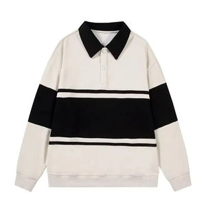 Polo à manches longues pour homme en tricot, design décontracté à blocs de couleur et rayures, boutons sur le devant - Product Image 5