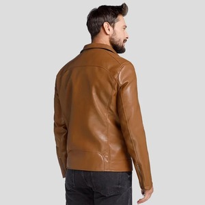 เสื้อแจ็คเก็ตหนังสำหรับขี่มอเตอร์ไซค์สีน้ำตาลสำหรับผู้ชาย - Product Image 3