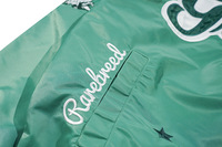 Veste bomber universitaire unisexe en satin, personnalisée, couleur verte, avec patch brodé sur le devant, style sportif, pour le printemps, écologique