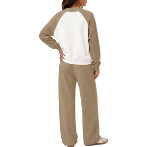 Conjunto de 2 piezas para mujer al por mayor: Sudadera con bloques de color y pantalón largo, cuello redondo, mangas raglán, ajuste regular, atuendo casual. - Product Image 2
