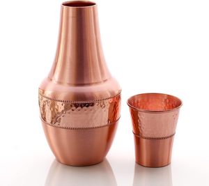 1.4L Smart Copper Bedside Carafe <b>Set</b> - Self-Purifying Pure Copper Flask with Tumbler - 47oz Ayurvedic Health Water Bottle - Product Image 4