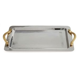 Polished Metal Serving Tray With <b>Gold</b> Handles <b>Rectangular</b> Design Residential Use - Product Image 1
