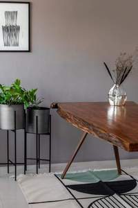Industrial style modern luxe dining <b>table</b> with solid acacia wood live edge slab and metal iron legs for wholesale export - Product Image 4