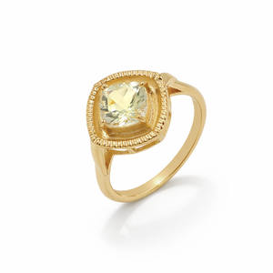 Anillo de Plata de Ley 925 con Aguamarina Amarilla, Corte Cojín, Engaste de Garras, Diseño de Cuerda, Minimalista, Chapado en Oro y Rodio - Product Image 1