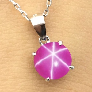 6 Ray <b>Ruby</b> Star Gemstone Pendant Pink Silver Plated Trendy <b>Necklace</b> for Women Gift for Her - Product Image 2