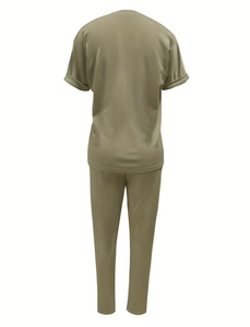 Fashion Summer Solid Daily Wear 2-Piece Woven Casual Commuter Short Sleeve Trousers Set - Product Image 5
