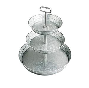 Bandeja de Servir de Metal Galvanizado de 3 Niveles Estilo Rústico, Soporte de Servir Escalonado para Cocina con Asa, Exhibidor Redondo para Cupcakes y Postres - Product Image 1