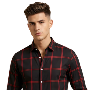 Black <b>Red</b> Plaid <b>Men</b> Flannel <b>Shirt</b> <b>Long</b> <b>Sleeve</b> Button Down Checkered Casual <b>Shirt</b> Soft Brushed Fabric Streetwear Wholesale - Product Image 3