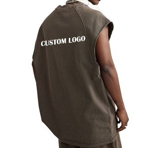 Custom Logo Oversized Vest Cotton Singlets Washed Tank <b>Top</b> <b>Distressed</b> Knitted Cut Edge Sleeveless T-Shirt Tank <b>Top</b> for Unisex - Product Image 2