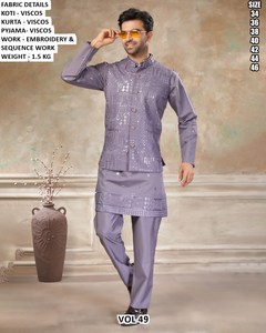 Kurta Tradicional Largo Hasta el Suelo de Viscosa Royal Lucknow para Hombre - Product Image 3