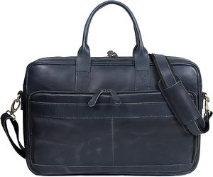 Elegante Funda para Portátil de Cuero Genuino Vintage, Cierre Magnético, Antirrobo, Impermeable, Diseño de Mensajero Azul Suave para Oficina - Product Image 2