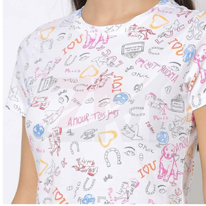 T-shirt blanc imprimé à col rond et manches courtes pour femme, coupe classique, en coton, décontracté, printemps-été, jersey tricoté respirant - Product Image 4