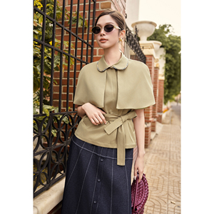 Blusa Elegante Color Caqui con Cuello Peter Pan y Cinturón de Tela a Juego para Mujer, Estilo Casual de Oficina para Otoño e Invierno, DARCY - Product Image 5