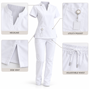 Unisex White Scrub Sets V-Neck Top <b>Pockets</b> Hospital Uniforms for Medical <b>Staff</b> Cotton Polyester Woven Fabric Needle Detection - Product Image 6