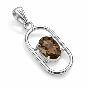 Colgante de cuarzo ahumado de corte ovalado chapado en rodio de plata de ley, moderno, al por mayor, hecho a mano, minimalista, regalo para ella, joyería de febrero - Product Image 2
