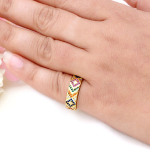 Bague ajustable en argent sterling plaqué or avec micro-pavé de zirconias multicolores, bijoux pour femme, cadeau de fiançailles - Product Image 3