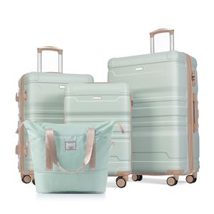 Set bagaglio in ABS espandibile da 4 pezzi durevole Spinner a 360 gradi ruote valigia borsa da viaggio verde grigio dorato - Product Image 1