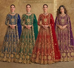 ชุดเดรส Anarkali สำหรับเจ้าสาว ผ้าเน็ตลายผีเสื้อ ปักลายหนักประดับด้วยงานปักและงานประดับด้วยหิน ชุดเดรส Anarkali สำเร็จรูปพร้อมผ้าคลุมไหล่ - Product Image 6