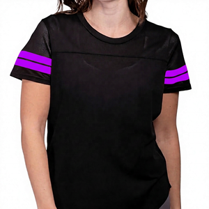 T-shirt décontracté pour homme, noir uni, à manches courtes, col rond, respirant, tricoté, coupe classique, avec rayures jaunes - Product Image 3