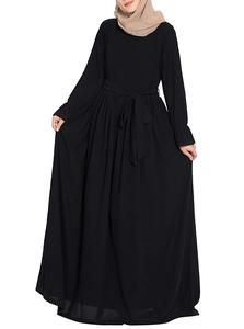 Vêtements islamiques à manches longues de couleur unie noire, hijab musulman pour femmes, abaya/robe longue décontractée à manches longues imprimée, abaya grande taille - Product Image 2