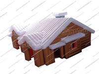 Structure gonflable combinée maison-tente avec toboggan, parcours de jeux, piste de course, château de saut extérieur décoratif, petite machine distributrice, thème carnaval