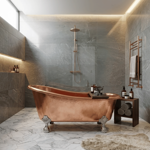 Baignoire autoportante élégante en cuivre martelé avec pieds métalliques décoratifs – Baignoire profonde haut de gamme pour salles de bain inspirées du spa - Product Image 4