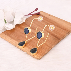 Elegant <b>Gold</b> Plated Blue Hydro Gemstone Brass Bezel Set <b>Earring</b> Handmade Fashion Jewelry for Women Gift - Product Image 2