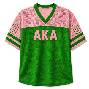 Alfa |   Kapa |   Camiseta de malla para mujer Alpha Sorority, cuello en V, manga corta, verde y rosa, con bloques de color, transpirable, informal - Product Image 4