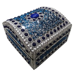 Handcrafted Silver Beaded Jewellery <b>Box</b> Blue Embellished Jewelry Organizer Decorative <b>Trinket</b> Storage Gift <b>Box</b> - Product Image 3