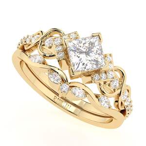 Princess Cut Lab Grown Diamond Unique Bridal <b>Set</b> <b>Ring</b> <b>for</b> <b>Women</b> in 14K Rose Gold - Product Image 1